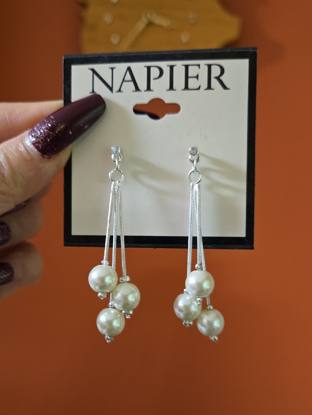 Napier Silver Tone Pearl Drop Earrings